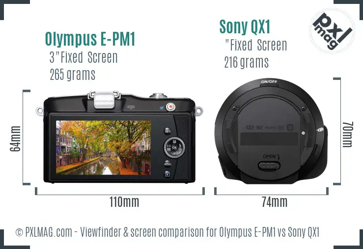 Olympus E-PM1 vs Sony QX1 Screen and Viewfinder comparison