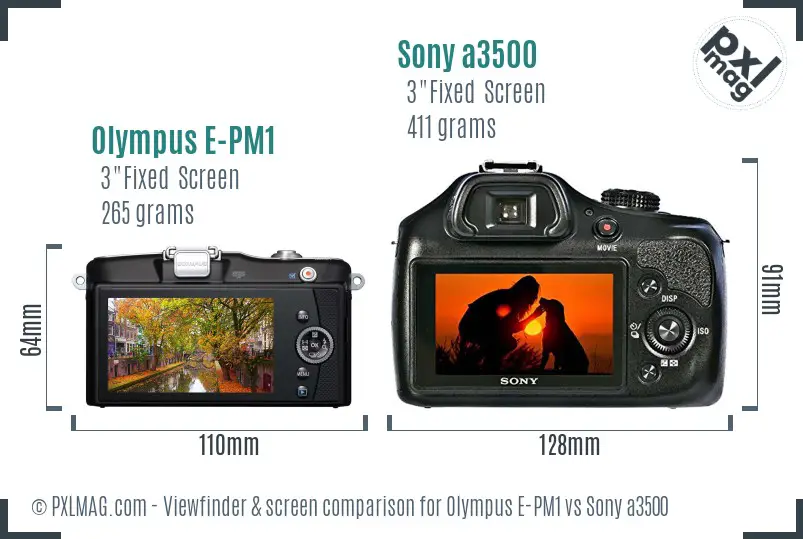 Olympus E-PM1 vs Sony a3500 Screen and Viewfinder comparison