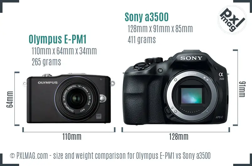 Olympus E-PM1 vs Sony a3500 size comparison