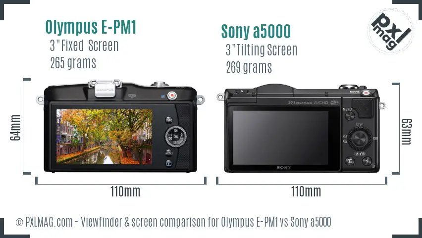 Olympus E-PM1 vs Sony a5000 Screen and Viewfinder comparison
