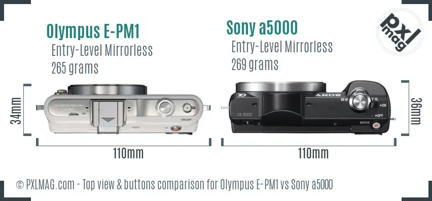 Olympus E-PM1 vs Sony a5000 top view buttons comparison