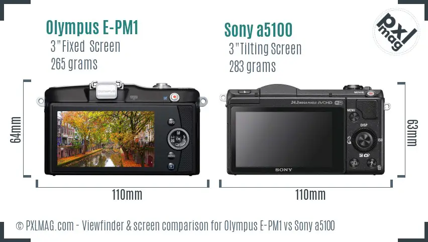 Olympus E-PM1 vs Sony a5100 Screen and Viewfinder comparison