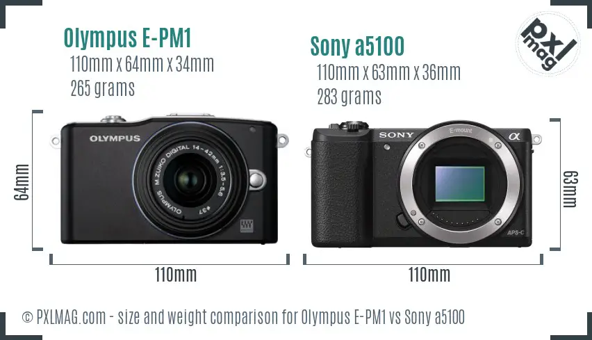 Olympus E-PM1 vs Sony a5100 size comparison