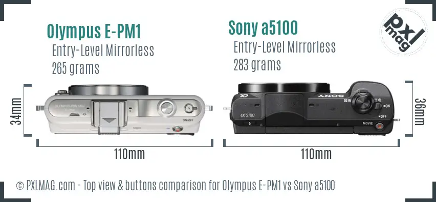 Olympus E-PM1 vs Sony a5100 top view buttons comparison