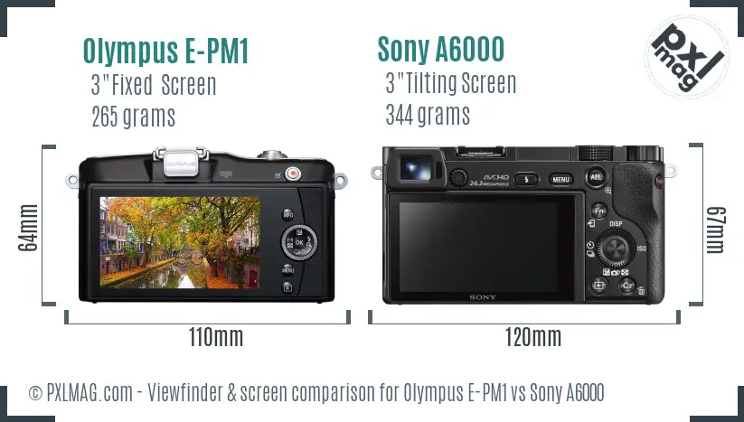 Olympus E-PM1 vs Sony A6000 Screen and Viewfinder comparison