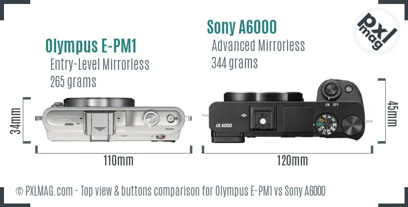 Olympus E-PM1 vs Sony A6000 top view buttons comparison