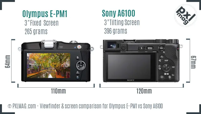 Olympus E-PM1 vs Sony A6100 Screen and Viewfinder comparison