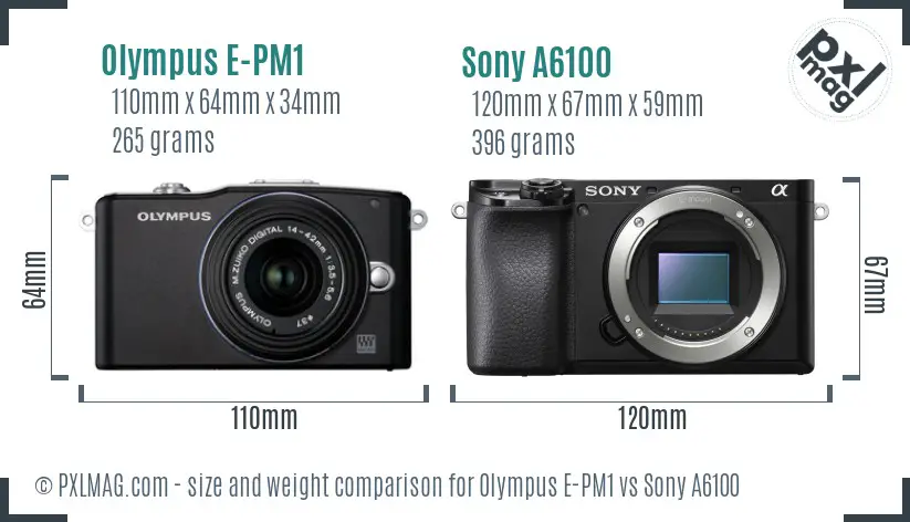 Olympus E-PM1 vs Sony A6100 size comparison