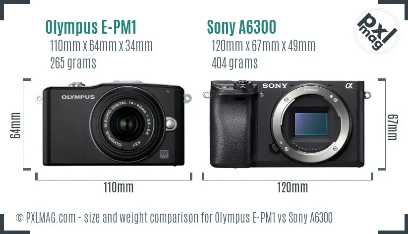 Olympus E-PM1 vs Sony A6300 size comparison