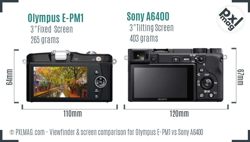 Olympus E-PM1 vs Sony A6400 Screen and Viewfinder comparison