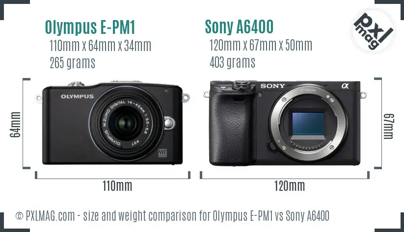 Olympus E-PM1 vs Sony A6400 size comparison