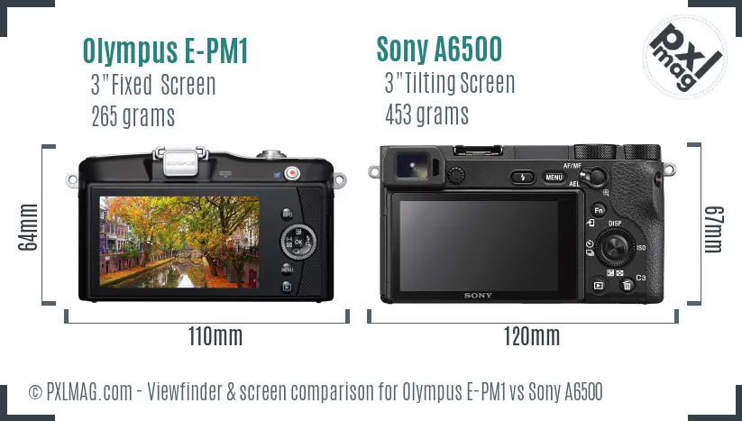 Olympus E-PM1 vs Sony A6500 Screen and Viewfinder comparison