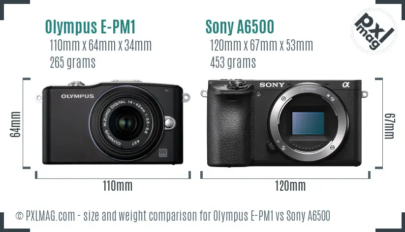 Olympus E-PM1 vs Sony A6500 size comparison