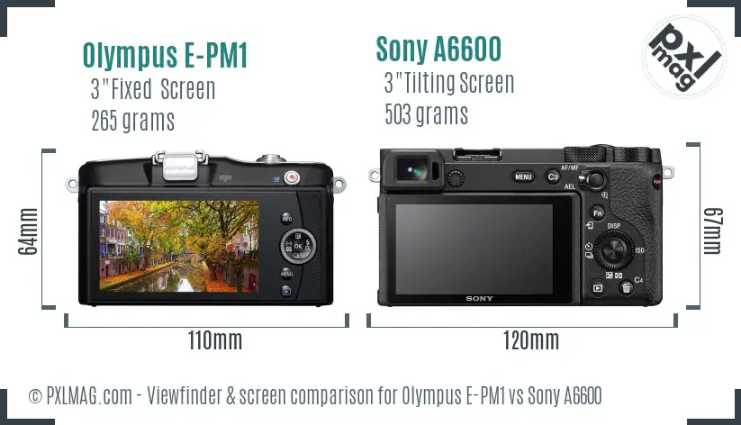 Olympus E-PM1 vs Sony A6600 Screen and Viewfinder comparison