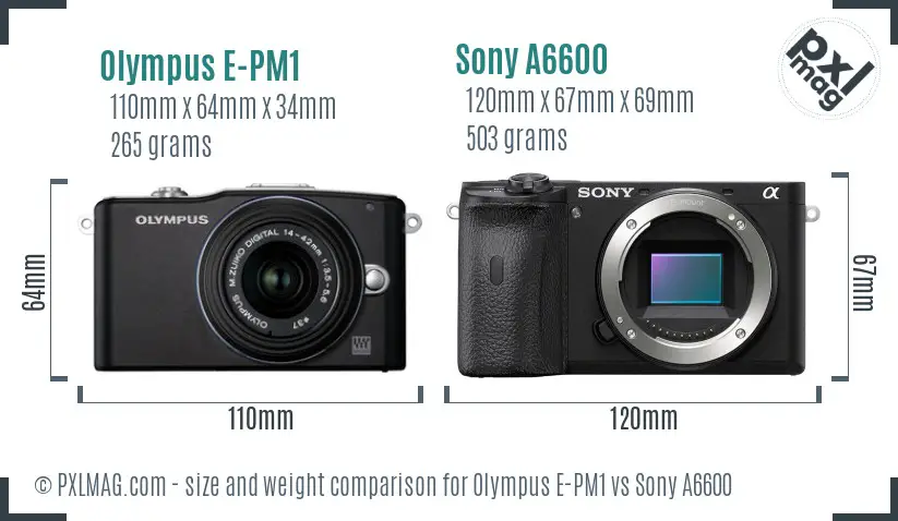 Olympus E-PM1 vs Sony A6600 size comparison