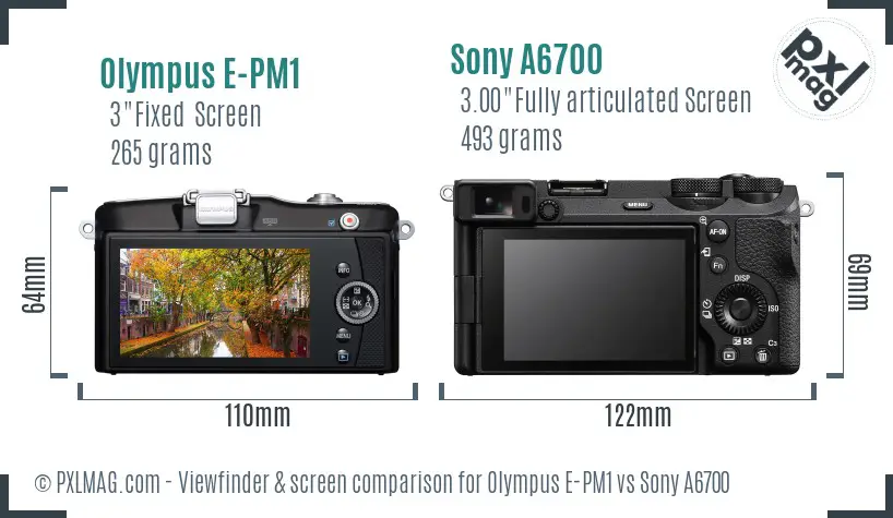 Olympus E-PM1 vs Sony A6700 Screen and Viewfinder comparison