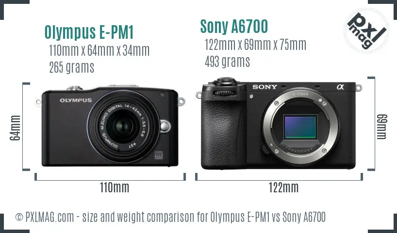 Olympus E-PM1 vs Sony A6700 size comparison