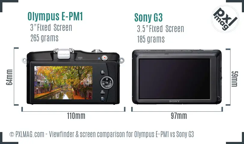 Olympus E-PM1 vs Sony G3 Screen and Viewfinder comparison