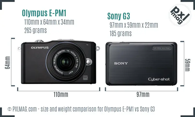 Olympus E-PM1 vs Sony G3 size comparison