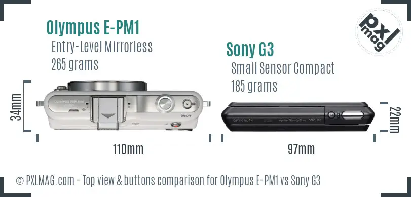 Olympus E-PM1 vs Sony G3 top view buttons comparison