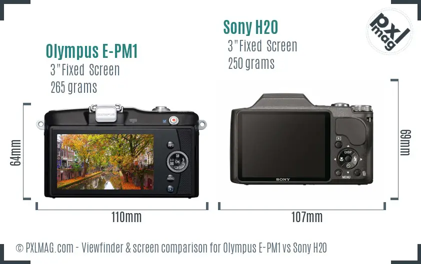 Olympus E-PM1 vs Sony H20 Screen and Viewfinder comparison