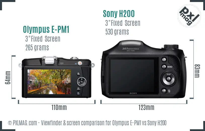 Olympus E-PM1 vs Sony H200 Screen and Viewfinder comparison