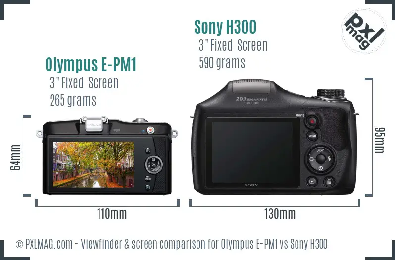 Olympus E-PM1 vs Sony H300 Screen and Viewfinder comparison