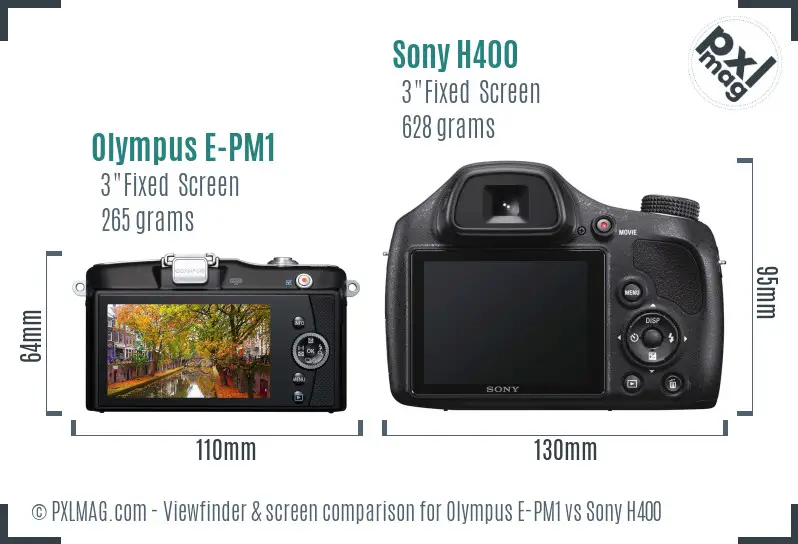 Olympus E-PM1 vs Sony H400 Screen and Viewfinder comparison