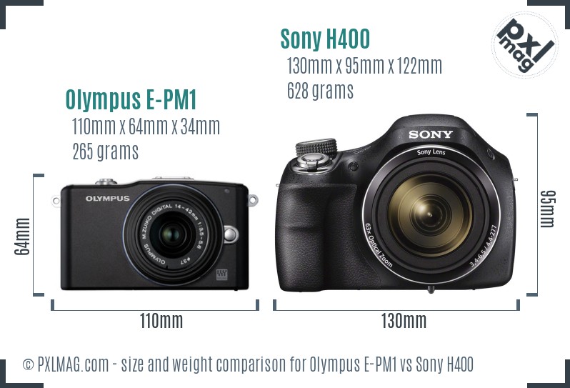 Olympus E-PM1 vs Sony H400 size comparison
