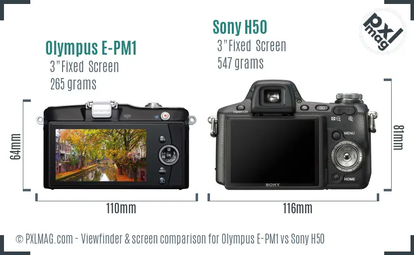 Olympus E-PM1 vs Sony H50 Screen and Viewfinder comparison