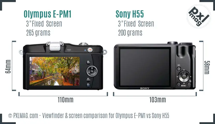 Olympus E-PM1 vs Sony H55 Screen and Viewfinder comparison