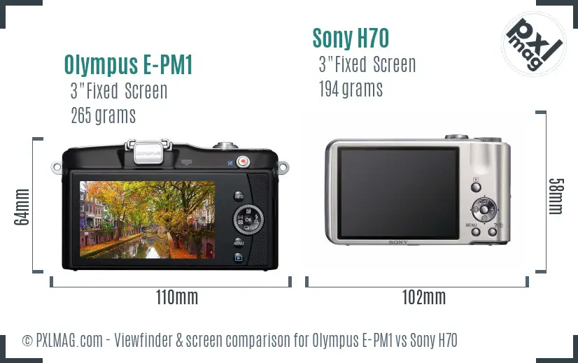 Olympus E-PM1 vs Sony H70 Screen and Viewfinder comparison