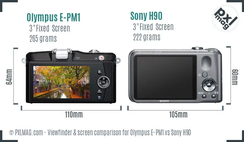 Olympus E-PM1 vs Sony H90 Screen and Viewfinder comparison