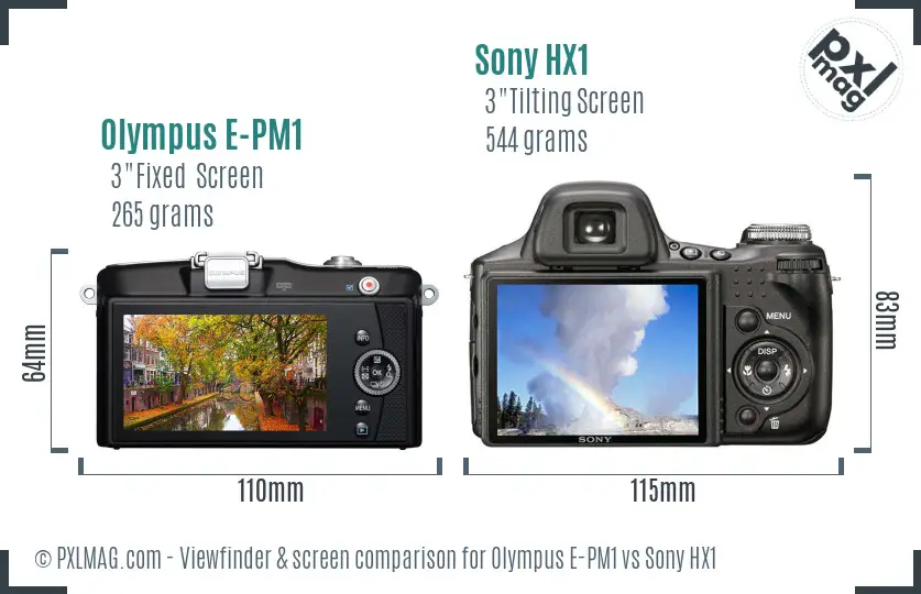 Olympus E-PM1 vs Sony HX1 Screen and Viewfinder comparison