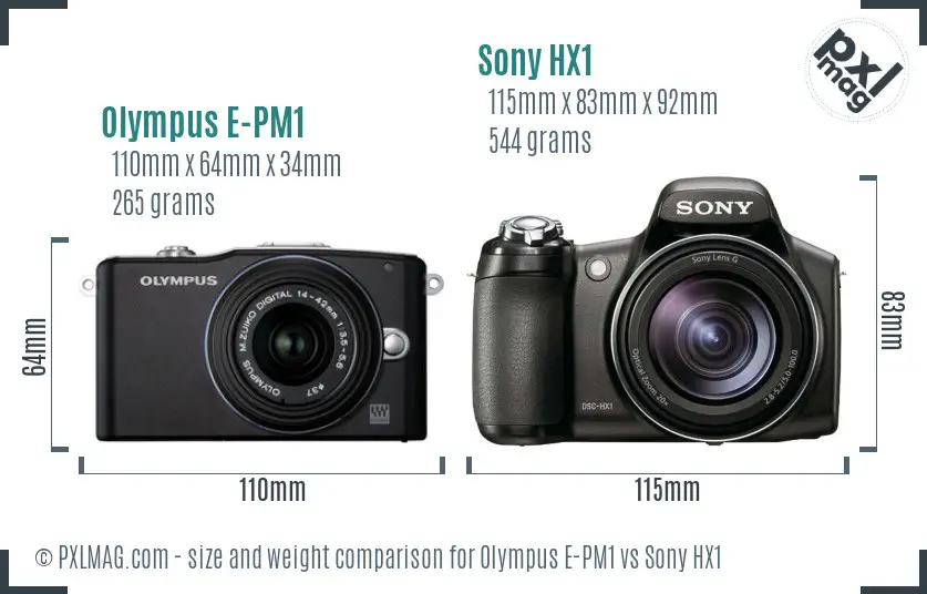 Olympus E-PM1 vs Sony HX1 size comparison