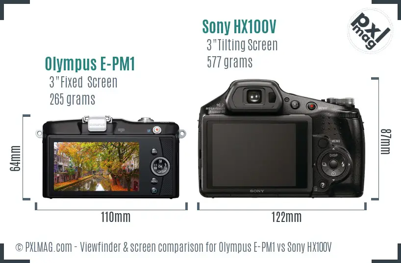 Olympus E-PM1 vs Sony HX100V Screen and Viewfinder comparison