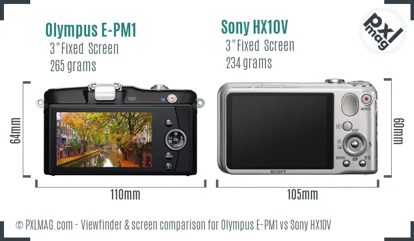 Olympus E-PM1 vs Sony HX10V Screen and Viewfinder comparison