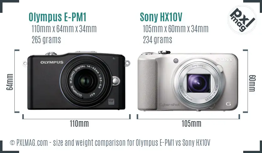 Olympus E-PM1 vs Sony HX10V size comparison