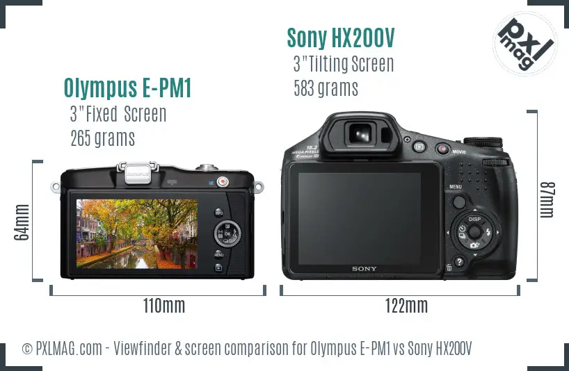 Olympus E-PM1 vs Sony HX200V Screen and Viewfinder comparison