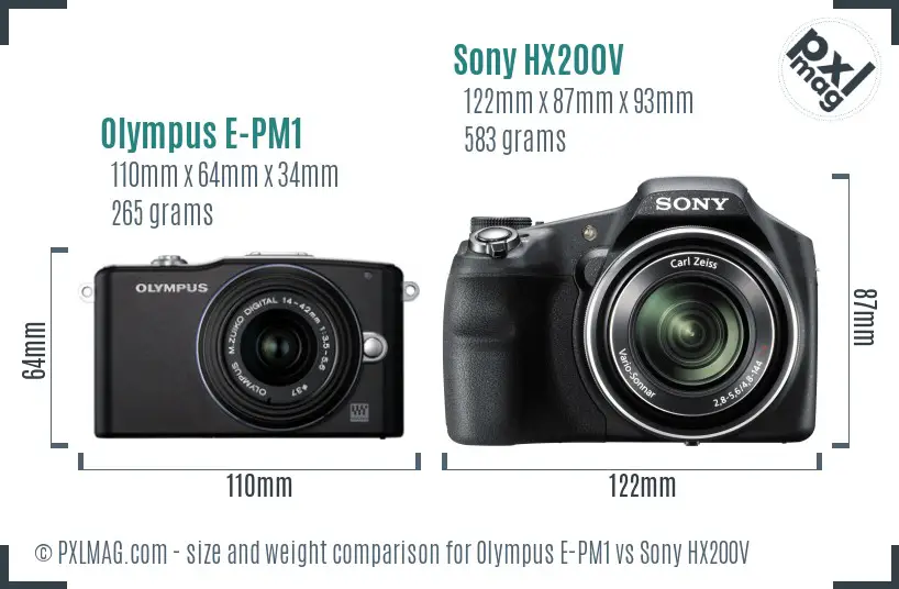 Olympus E-PM1 vs Sony HX200V size comparison