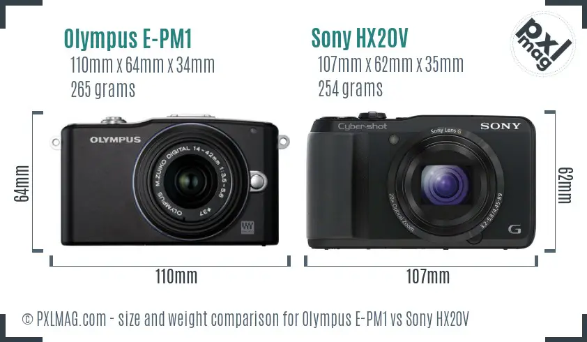 Olympus E-PM1 vs Sony HX20V size comparison
