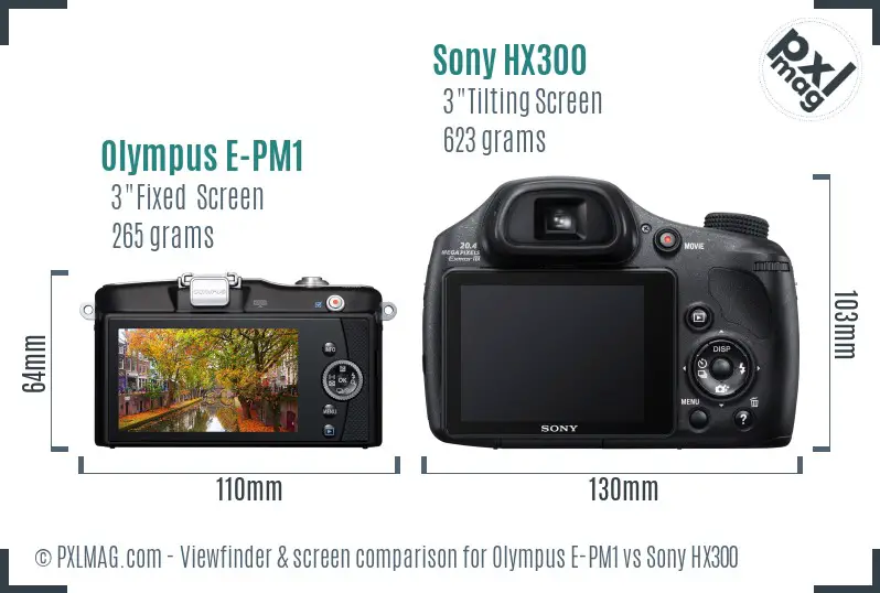 Olympus E-PM1 vs Sony HX300 Screen and Viewfinder comparison