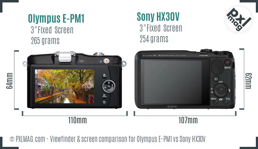 Olympus E-PM1 vs Sony HX30V Screen and Viewfinder comparison