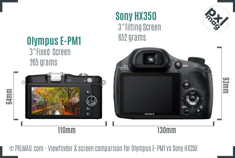 Olympus E-PM1 vs Sony HX350 Screen and Viewfinder comparison