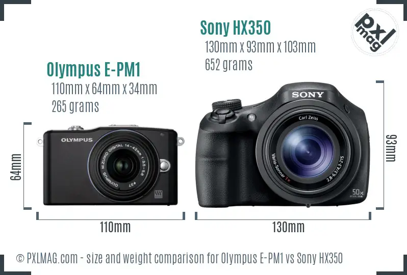 Olympus E-PM1 vs Sony HX350 size comparison