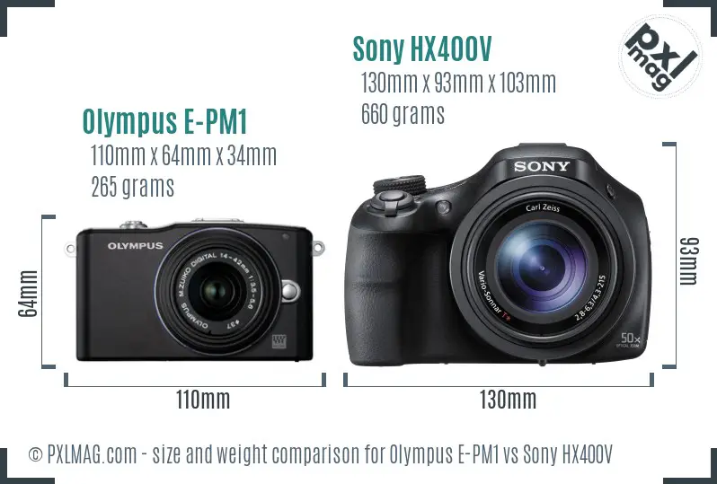 Olympus E-PM1 vs Sony HX400V size comparison