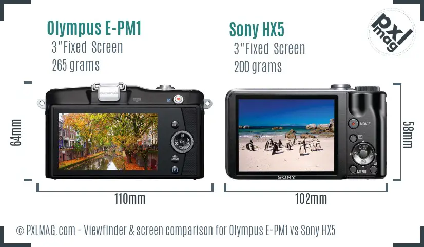 Olympus E-PM1 vs Sony HX5 Screen and Viewfinder comparison