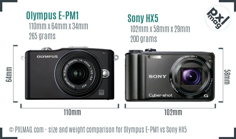 Olympus E-PM1 vs Sony HX5 size comparison