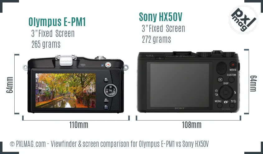 Olympus E-PM1 vs Sony HX50V Screen and Viewfinder comparison