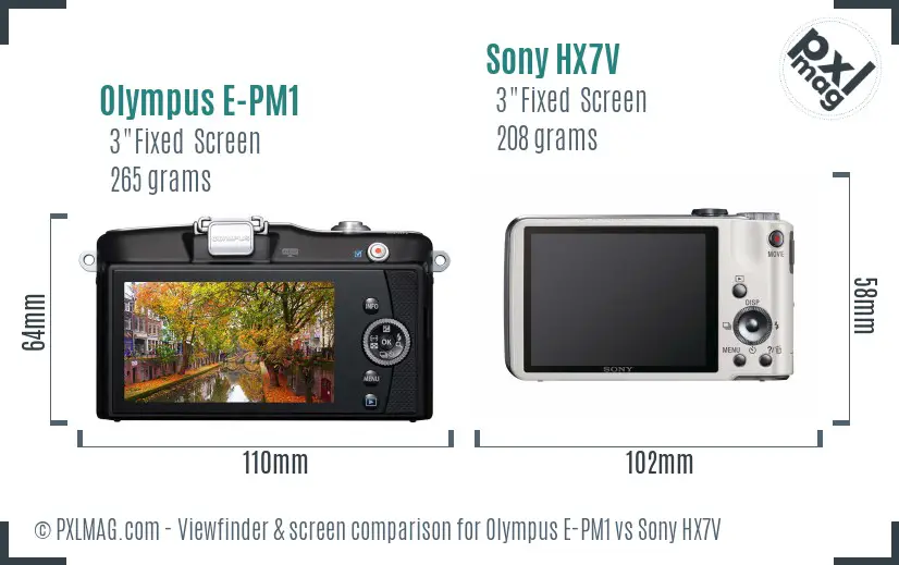 Olympus E-PM1 vs Sony HX7V Screen and Viewfinder comparison